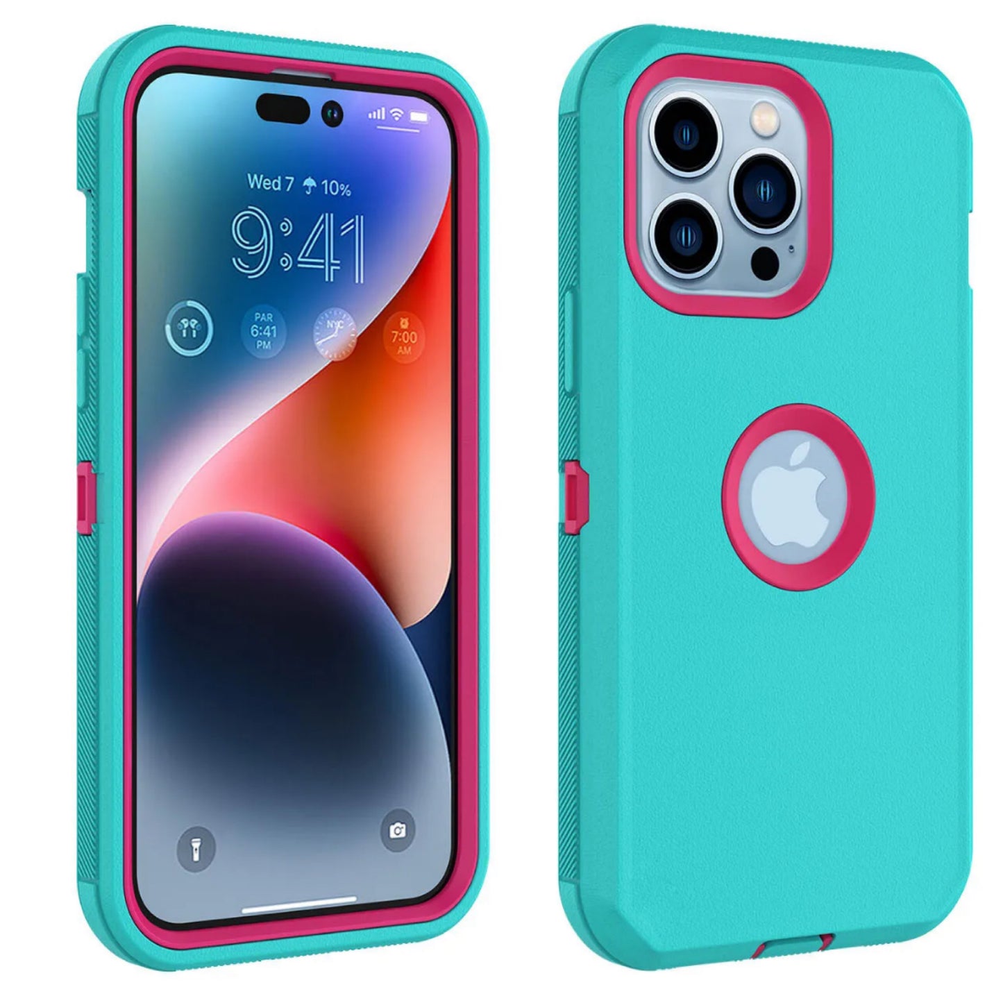 iPhone 14 Plus Teal & Pink Defender Case